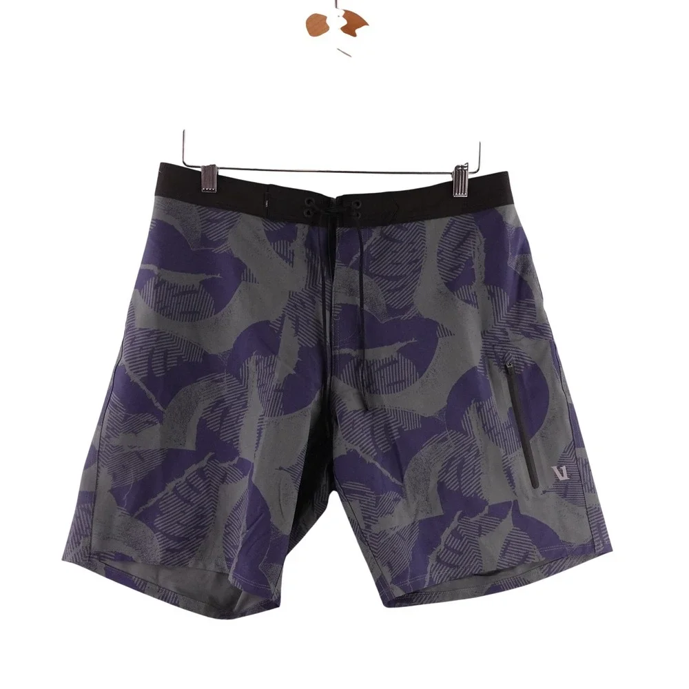 Vuori Mens 33 Cruise Boardshorts Grey Leaf Print Recycled Coconut V383